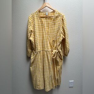 Old Navy Yellow Gingham Wrap Midi Dress
